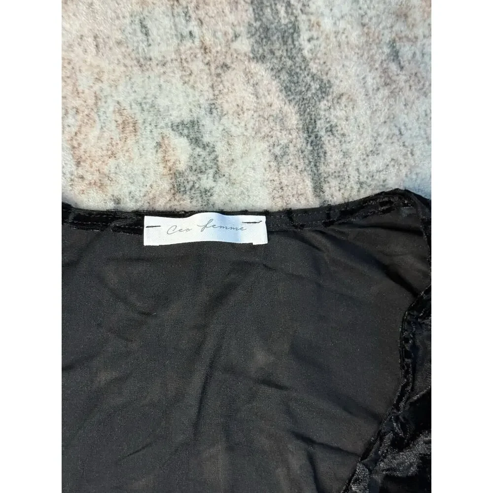 Ces Femme Free People Floral Burnout Velvet Bodysuit Black Sz S Goth WhimsyGoth